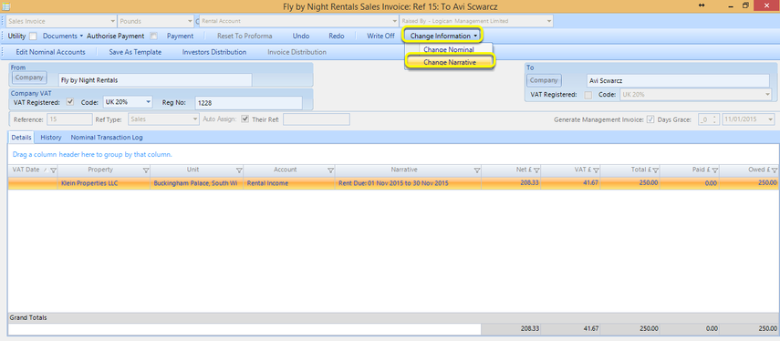 Change an Invoice Narrative