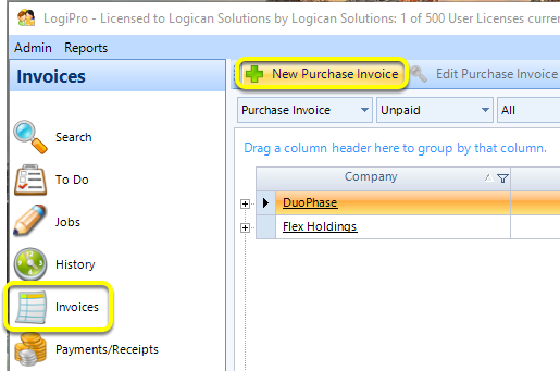 Open the Purchase Invoice window