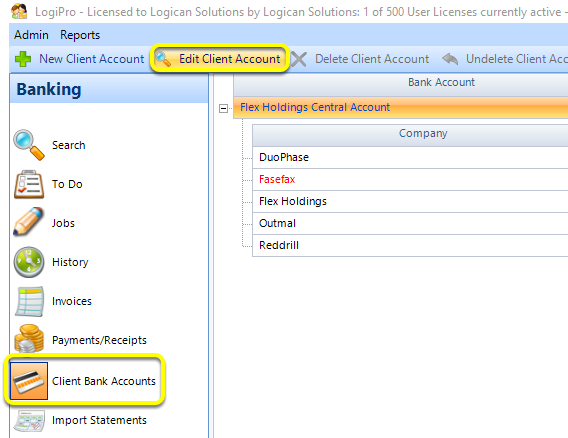 Open the client account window