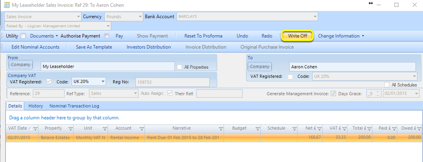 Maximum Write Off Amount