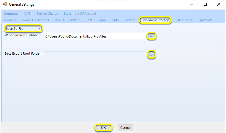 Document Storage Tab