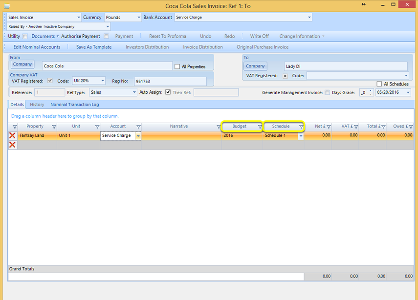 Require budget select on service charge invoice