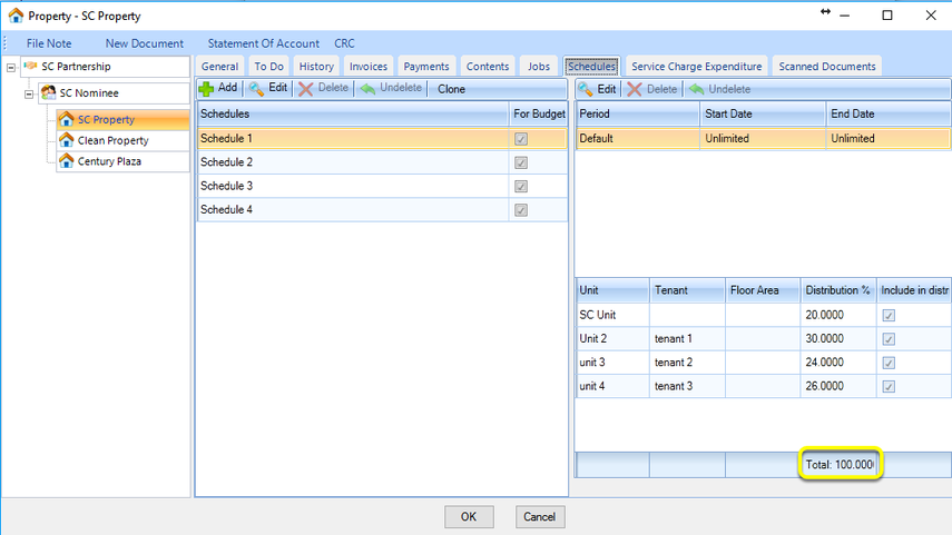 Unit distribution percentages must add to 100%