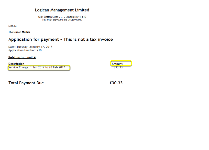 Display one line per budget on service charge invoice documents
