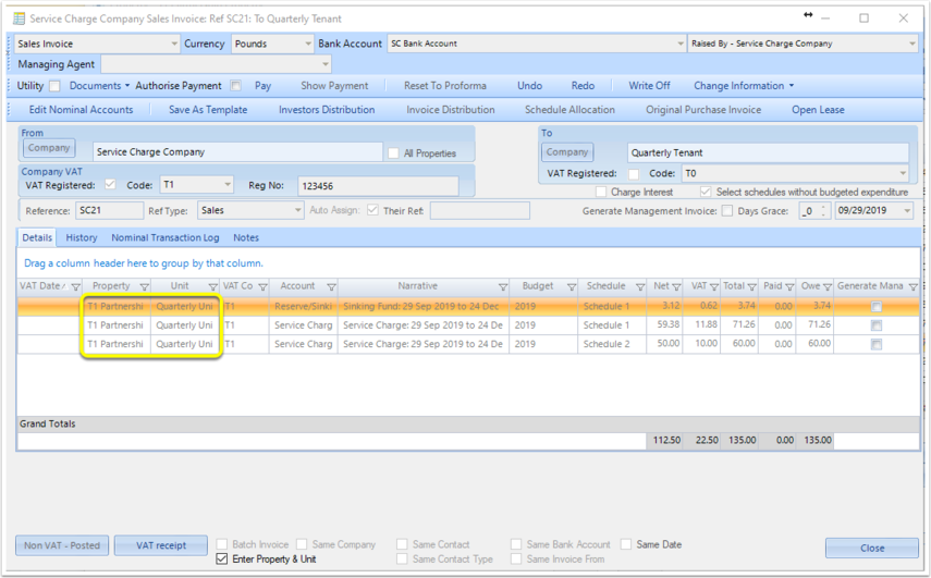 Service Charge Company Sales Invoice: Ref SC21: To Quarterly Tenant