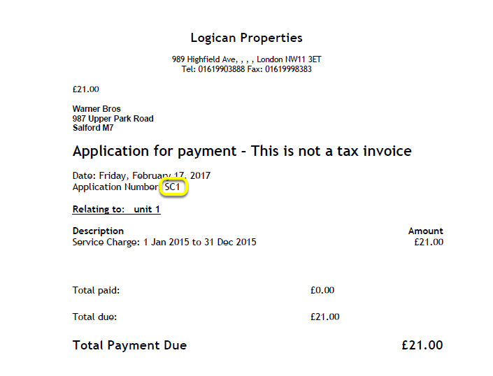 Service Charge Company Invoice Prefix