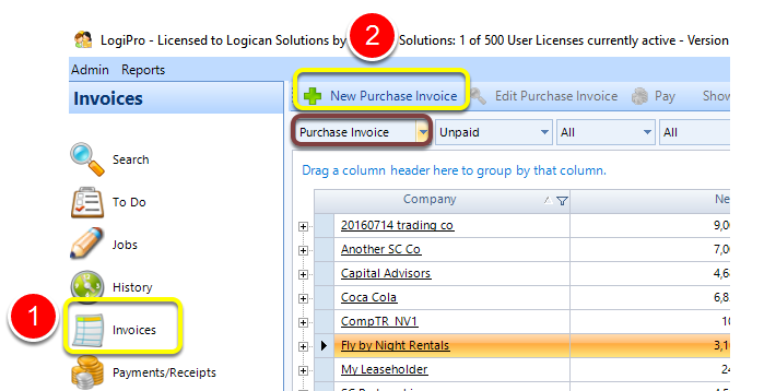 Manually Create Invoices from the Main Invoice Screen
